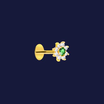 Diamond Cut New Nine Stone Nose Pin-Green