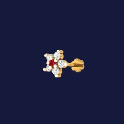 Rubi Stone & Diamond Cut Nose Pin