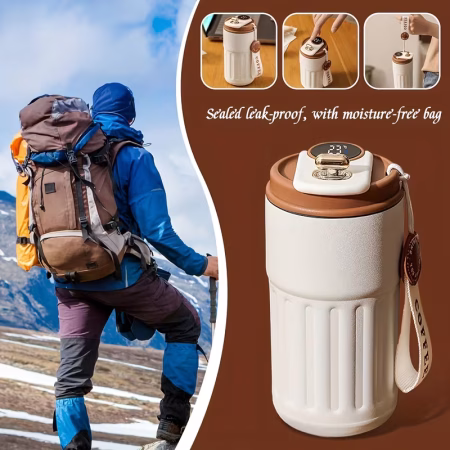 trendy durable smart coffee tumbler 316 stainless steel insulated mug with temperature indicator for home office and travel
