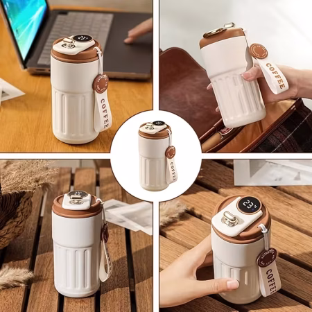 trendy durable smart coffee tumbler 316 stainless steel insulated mug with temperature indicator for home office and travel