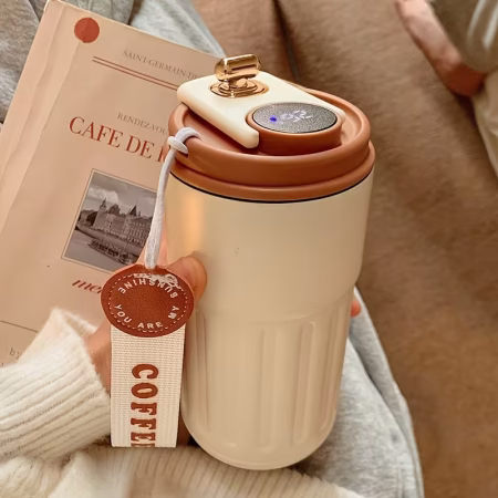 trendy durable smart coffee tumbler 316 stainless steel insulated mug with temperature indicator for home office and travel